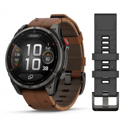 Смарт годинник Garmin Fenix ​​8 Pro Amoled 47 мм Sapphire Titanium Carbon Gray DLC із каштановим шкіряним ремінцем (010-03198-40)