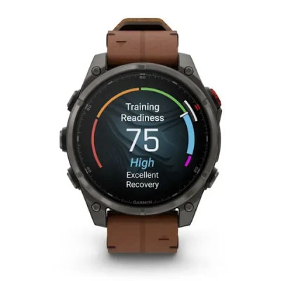 Смарт годинник Garmin Fenix ​​8 Pro Amoled 47 мм Sapphire Titanium Carbon Gray DLC із каштановим шкіряним ремінцем (010-03198-40)