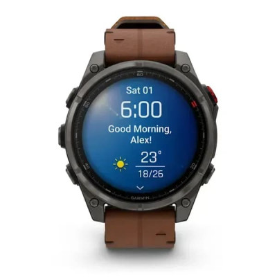 Смарт годинник Garmin Fenix ​​8 Pro Amoled 47 мм Sapphire Titanium Carbon Gray DLC із каштановим шкіряним ремінцем (010-03198-40)