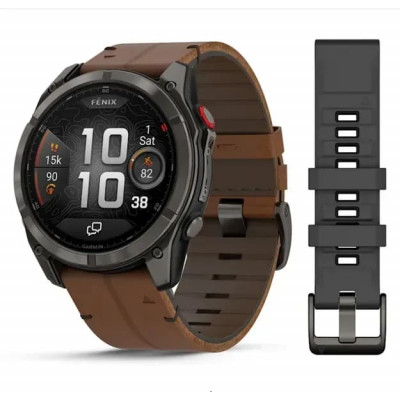 Смарт годинник Garmin Fenix ​​8 Pro Amoled 51 мм Sapphire Titanium Carbon Gray DLC із каштановим шкіряним ремінцем (010-03199-40)
