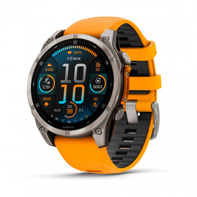 Смарт годинник Garmin Fenix 8 Amoled 47 мм Sapphire Titanium with Orange Silicone Band (010-02904-11)