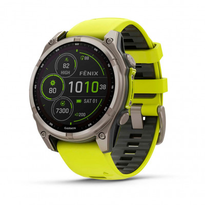 Смарт годинник Garmin Fenix 8 Solar 47 мм Sapphire Titanium with Amp Yellow and Graphite Silicone Band (010-02906-21)