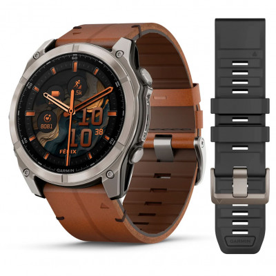 Смарт годинник Fenix 8 51mm AMOLED Sapphire Titanium with Chestnut Leather Band (010-02905-40)