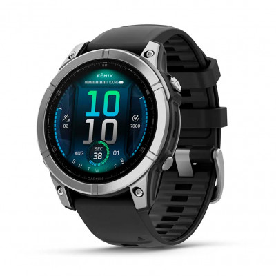 Смарт годинник Garmin Fenix E 47 мм Stainless Steel with Black Silicone Band (010-03025-00)