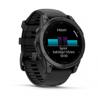 Смарт годинник Garmin Fenix E 47 мм AMOLED Slate Gray Steel with Black Silicone Band (010-03025-01)