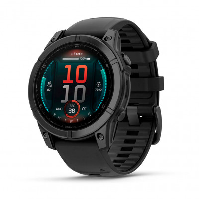 Смарт годинник Garmin Fenix E 47 мм AMOLED Slate Gray Steel with Black Silicone Band (010-03025-01)